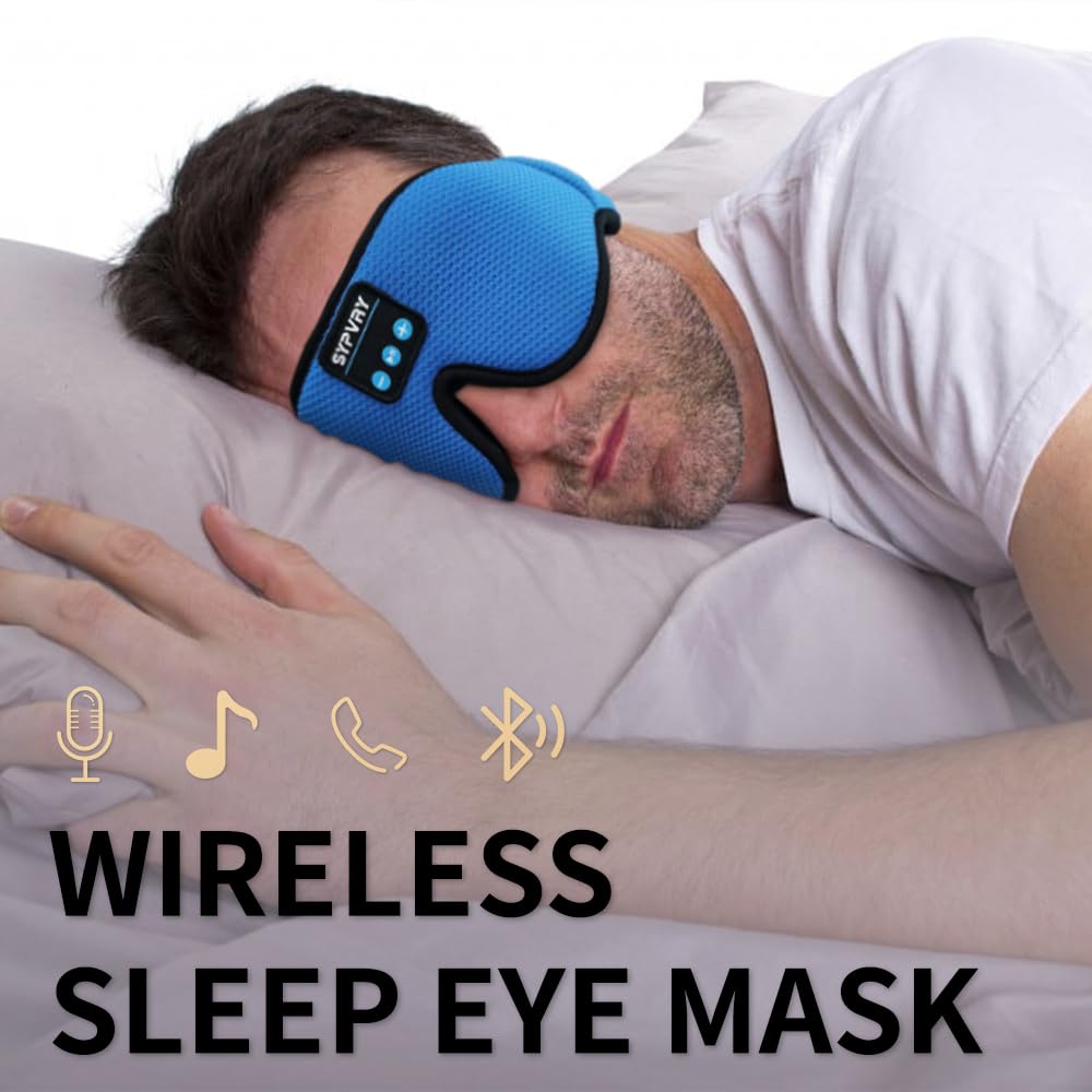Bluetooth Sleep Mask Wireless Headphones 3D Bluetooth Eye Mask for Side Sleepers SYPVRY Blackout Eye Mask with Headphones Speaker for Airplane,Travel, Haze Blue