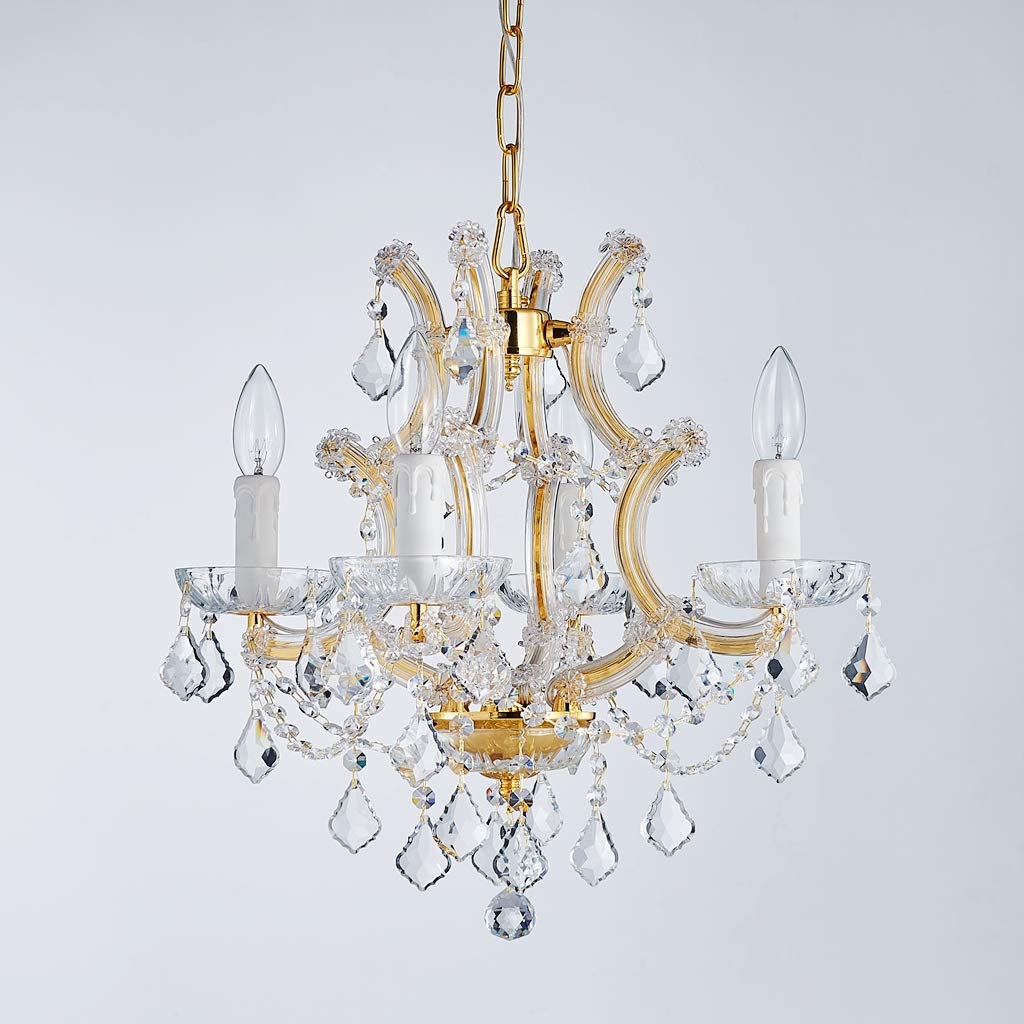 SM Saint Mossi 4-Light Crystal Chandelier, Gold, Adjustable Chain, H17 x W18, Model SM-DY-19086