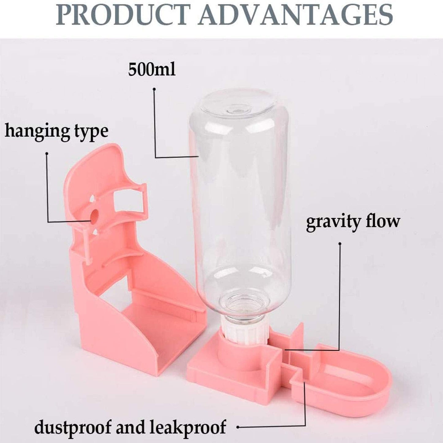 kathson Rabbit Suspended Feeder Dispenser Hanging Water Fountain Automatic Bottle,Crate Bowl Removable Plastic Stainless Steel Pet Cage Coop Cup with Bolt Holder Set for Bunny Cat Dog and Other Animal