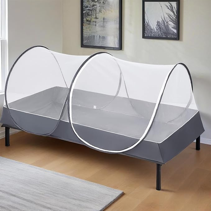 Akiky Pop Up Mosquito Tent,Large Folding Mosquito Netting with Net Bottom for Free Installation-Portable Foldable Mosquito Net for Twin Size Bed Camping Travel
