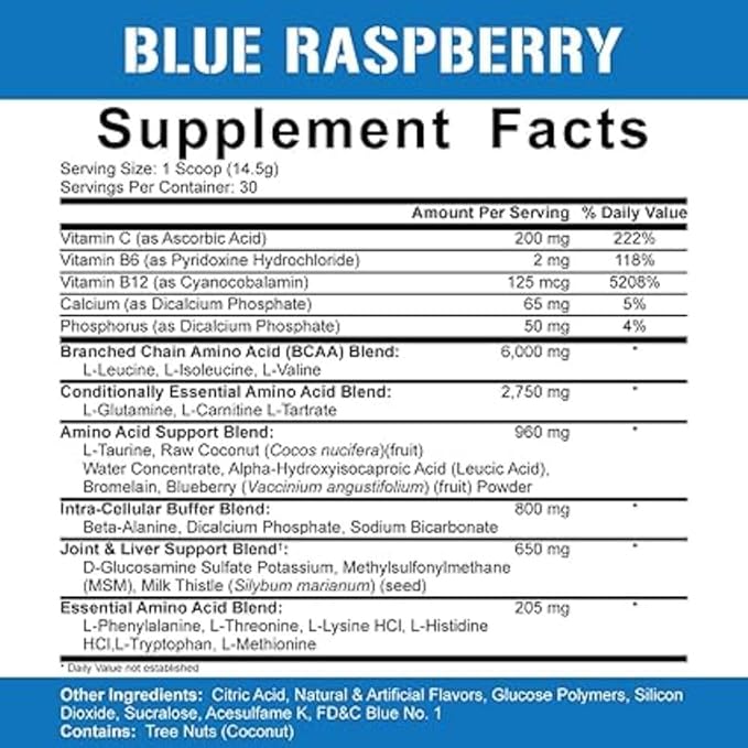 5% Nutrition Rich Piana AllDayYouMay BCAA Powder | Premium Intra & Post Workout Amino Acids, Hydration, Endurance, Muscle Recovery, Joint & Liver Support | 16.4 oz, 30 Servings (Blue Raspberry)