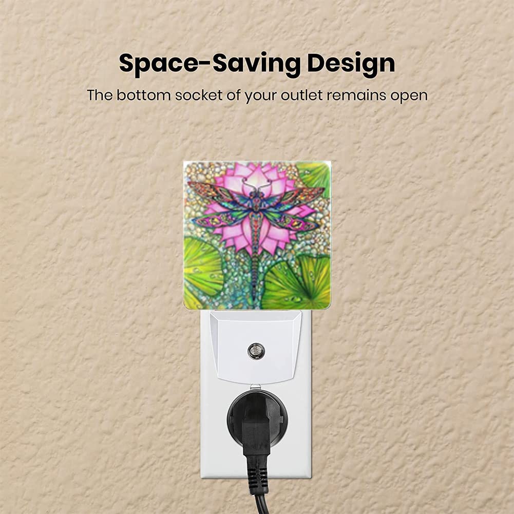 Dragonfly Night Light Plug In Led Lamp Night Lights For Bedroom Lotus Nightlight Decor For Kids Room Hallway Stairs Dimmable With Auto Sensor Adjustable Brightness Auto On/Off Dragonfly Gift For Women