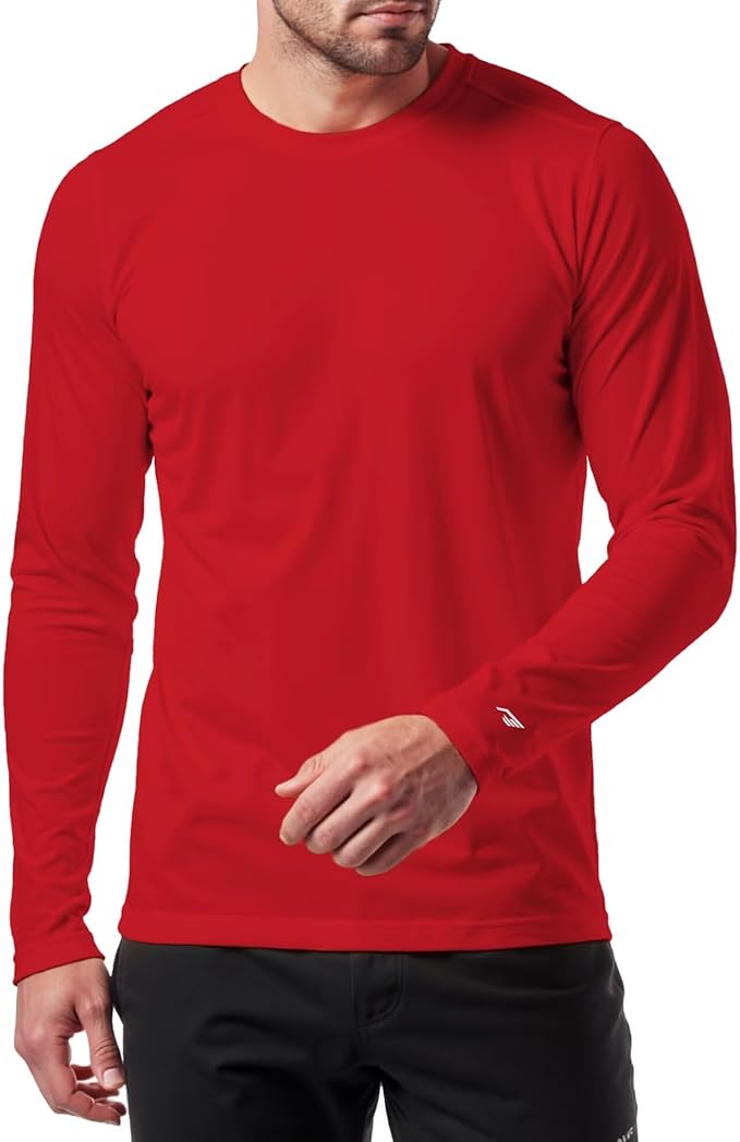 RGJU Long Sleeve Athletic Shirt Men Moisture Wicking Outdoor T-Shirt Dry Fit Running Tshirt Base Layer Tee Fitted