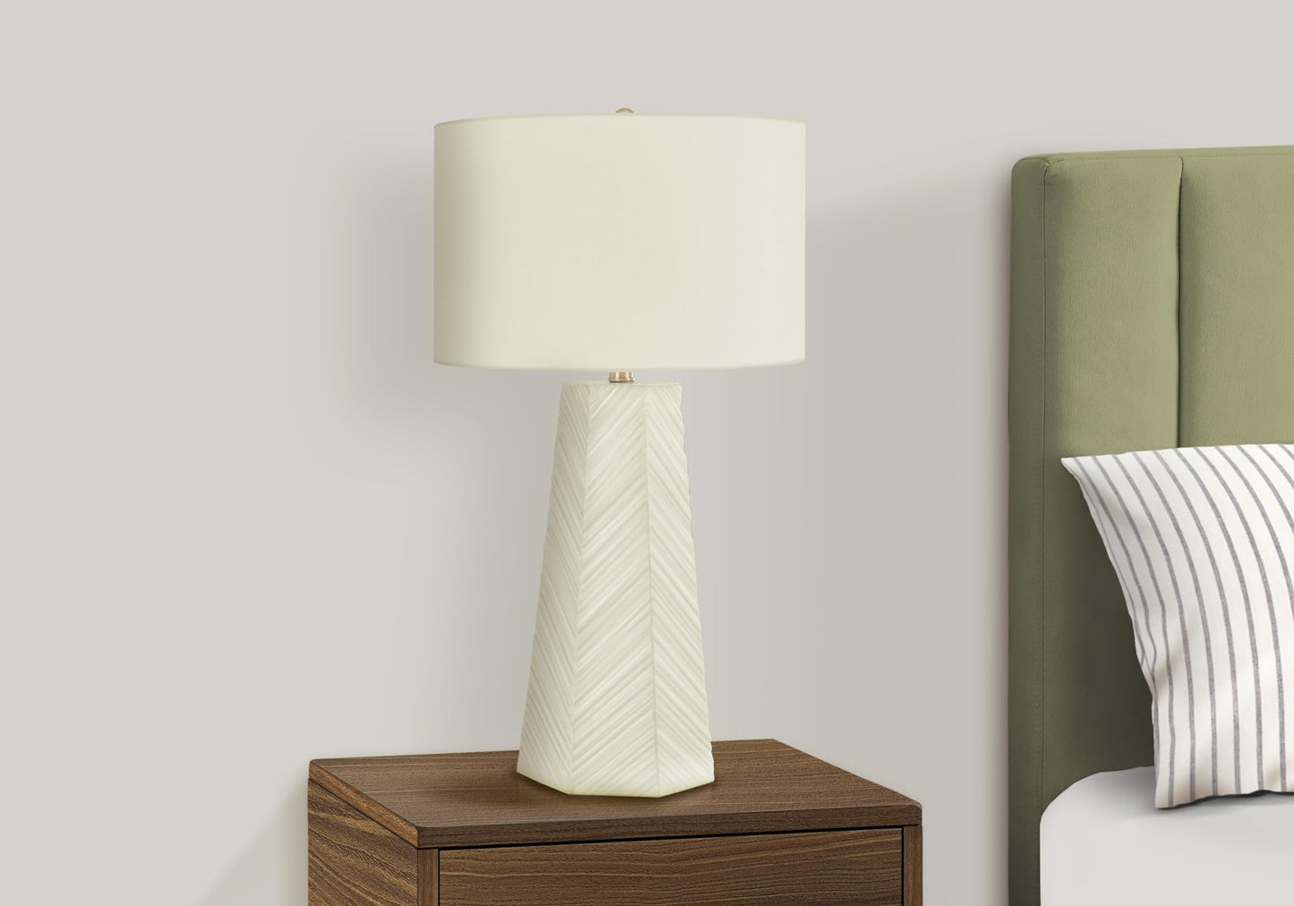 Monarch Specialties I 9614 Table Lamp, White Ceramic, Ivory Shade, 16inL x 16inW x 29.25inH