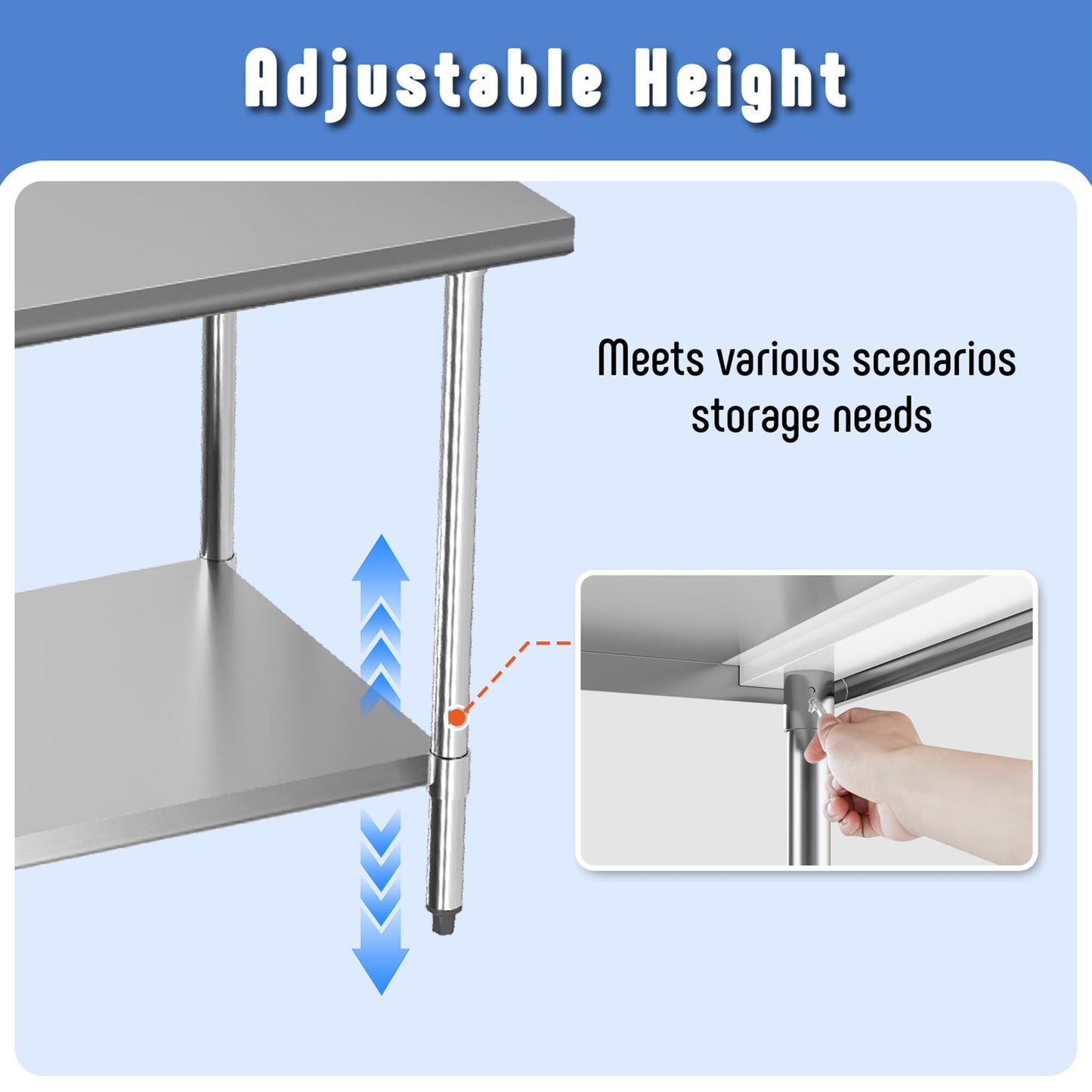 KLEENSTEEL Stainless Steel Work Table with Adjustable Undershelf, 30" x 72" Tabletop, Heavy Duty Multipurpose Food Prep Workstation for Commercial Kitchen, Restaurant, Home, BBQ, and Garage, Silver