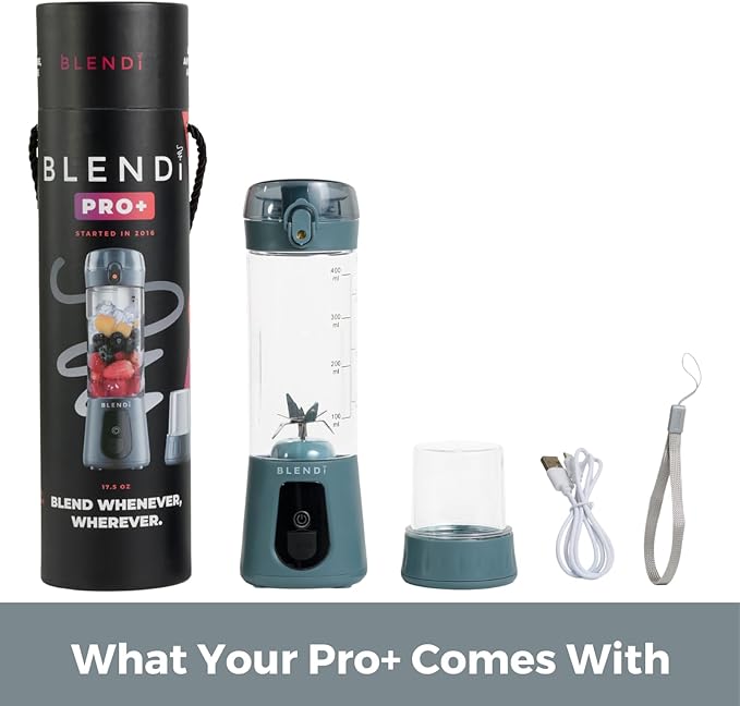 BLENDi Pro+ Portable Blender (New 2025 Model, 17.5oz, Gray) – Upgraded Ice Crushing 120W Motor, USB-C Rechargeable, Cordless Personal Blender for Smoothies & Shakes – BPA-Free,Travel-Friendly