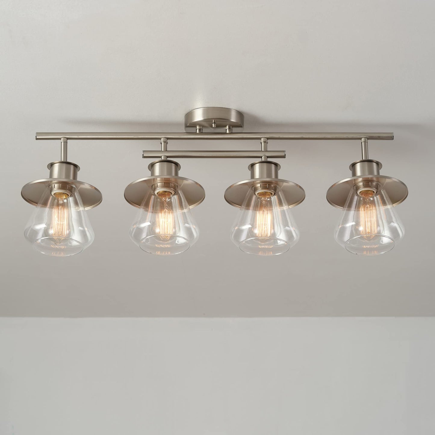 Globe Electric 57504 4-Light Track Lighting, Brushed Nickel, Metal, Clear Glass Shades