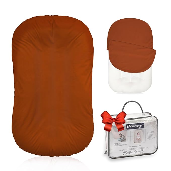 Baby Lounger - Snuggle Cozy Me Infant Lounger for Newborns | Flannel Cover, Breathable Soft, Portable Awake-Time Pad, Essential Baby Gift - Orange