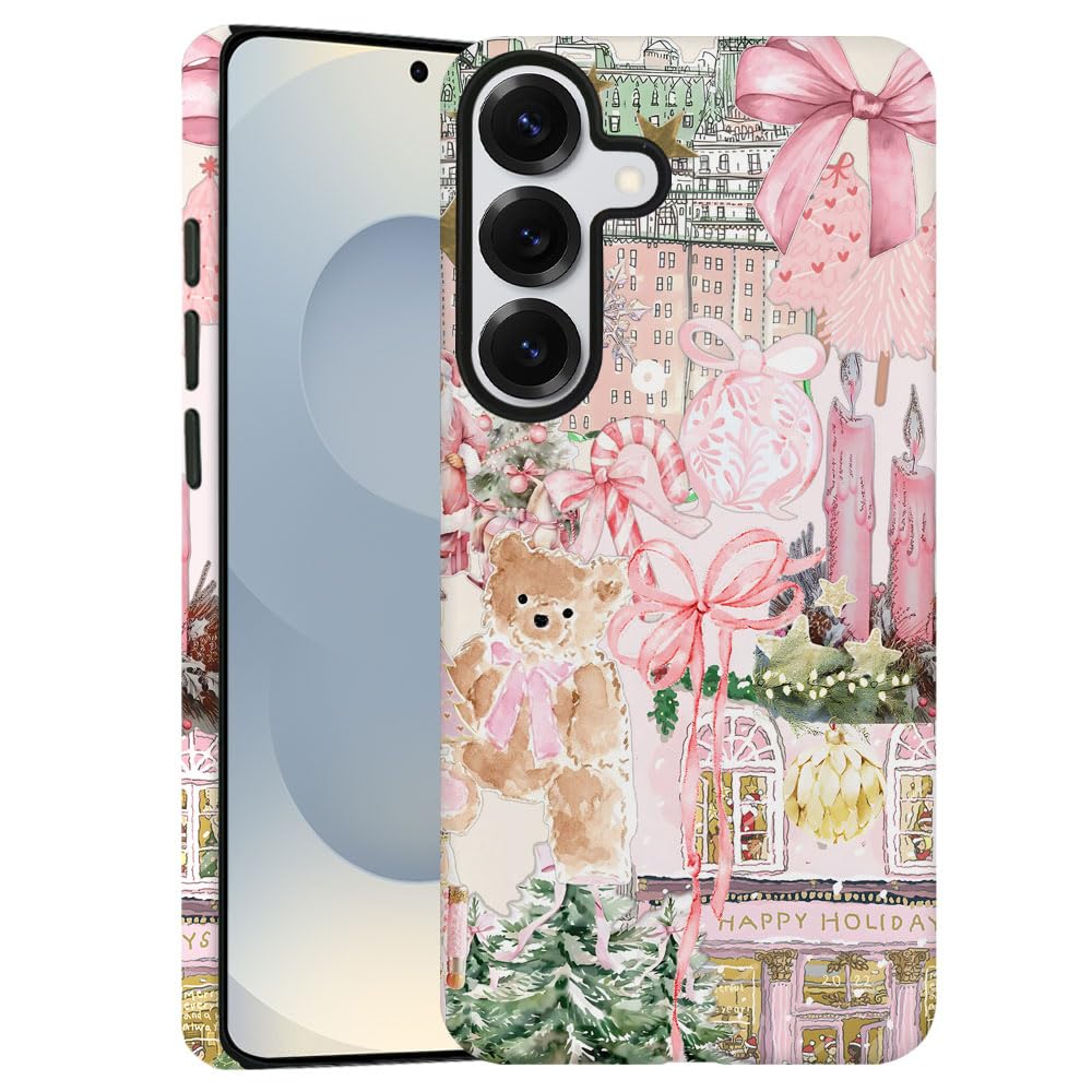 Case for Samsung Galaxy S25 Plus,Pink Tree Christmas Holiday Phone Case Military-Grade Drop Protection Cover for Women Girl - Fr