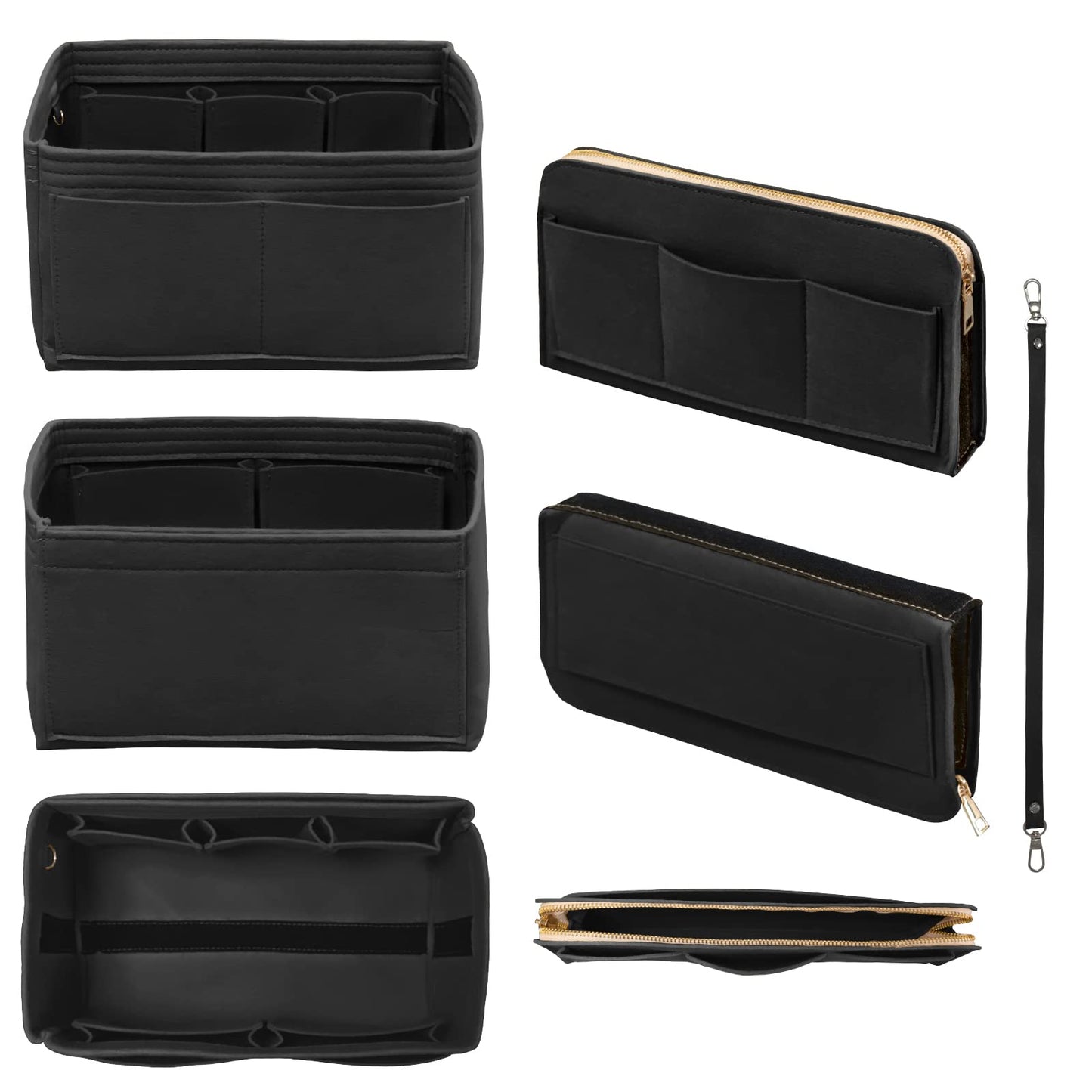 DailyPlus Purse Organizer Insert with Zipper Felt Bag Organizer for Tote Purse Black Medium
