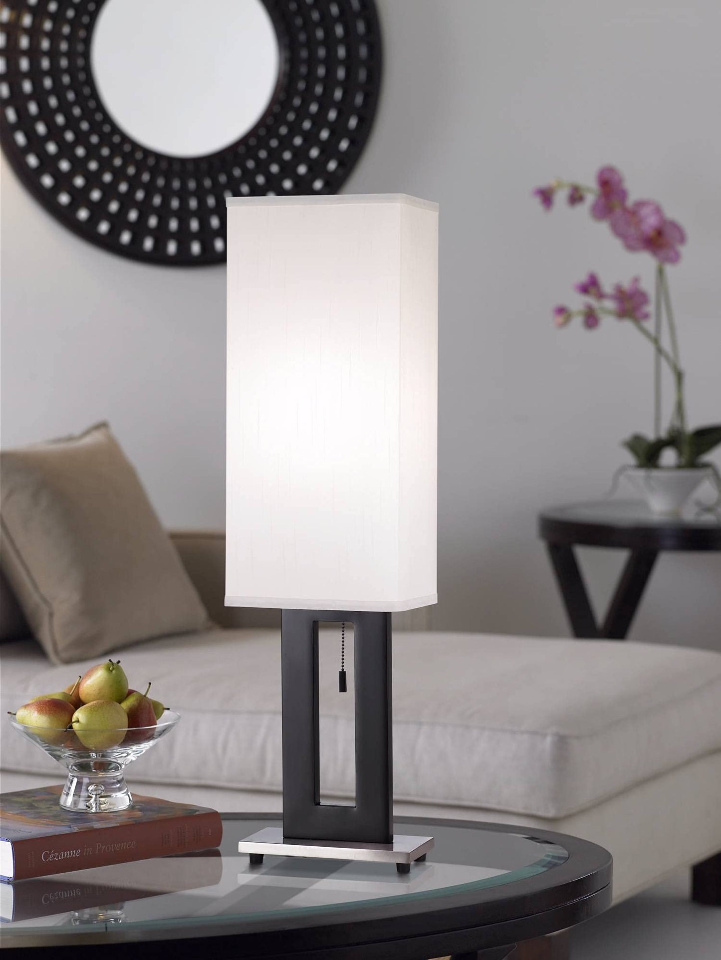 360 Lighting 30 Tall Floating Modern Table Lamps Set Of 2 - Black Metal Frame, White Fabric Shade For Bedroom, Living Room, Office