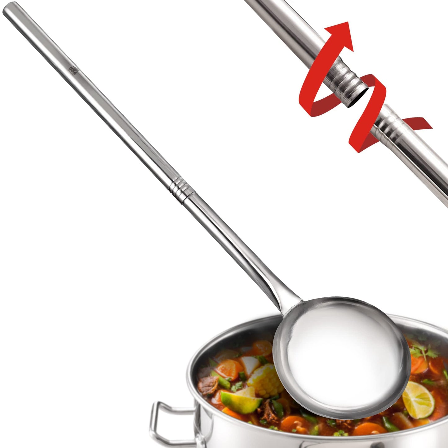 ARC LS090 36 Inch Stainless Steel Crawfish Boil Spoon Mixing ladel with Threads Removable Handle Long Handle Spoon for Large Batch Cooking Crawfish Boil and Brewing Beer