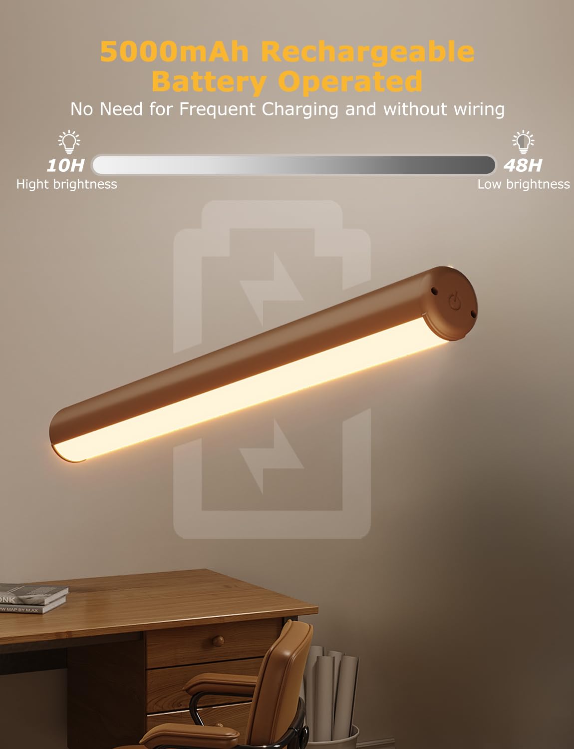 Picture Light Battery Operated, 13in Wireless Art Light for Paintings, Dimmable 5000mAh Recharging Battery Picture Light with Remote Control for Wall, Gallery Dartboard (Orange Copper -1Pack)