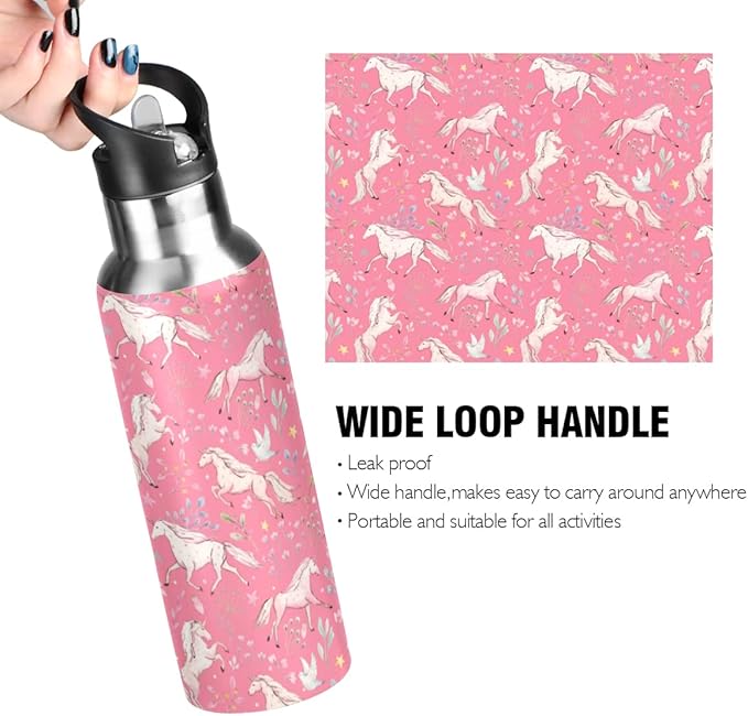 MNSRUU Insulated Water Bottle with Straw, Rainbow and Unicorns Stainless Steel Flasks for Sports Cycling Hiking School