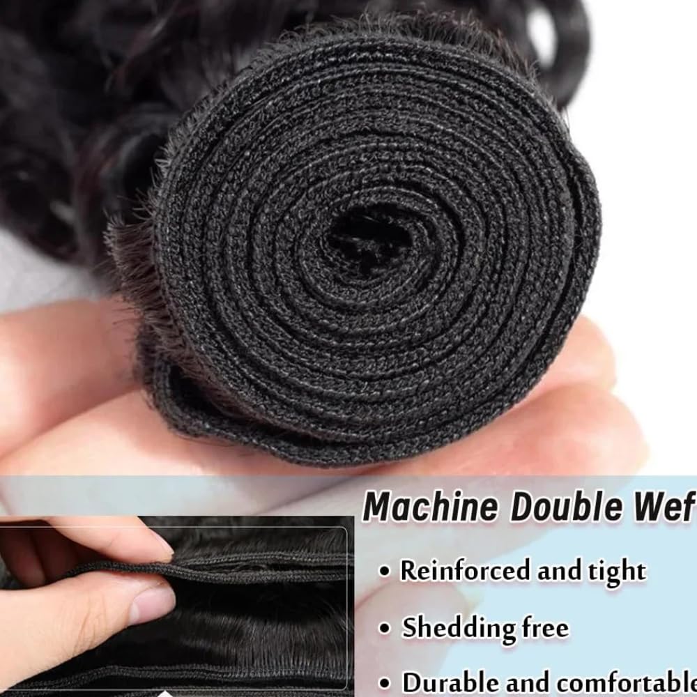 Huarisi Water Wave Human Hair Bundles - 10A Brazilian Bundles, 100% Unprocessed Virgin, Curly Wet and Wavy, 10 Inch Natural Colo