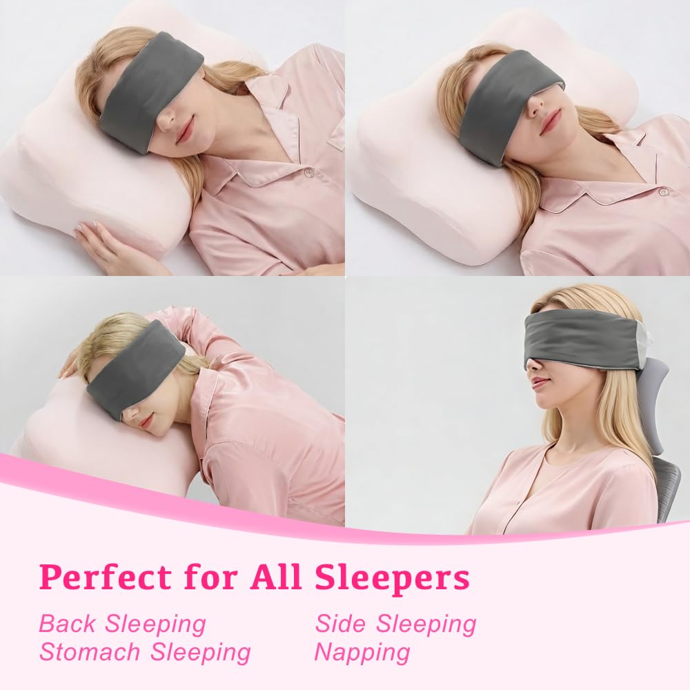 Dual-Sided Wide Blackout Sleep Mask, Eye Cover with Adjustable Band, Zero Pressure Eye Mask Sleeping, Softer Than Mulberry Silk Sleeping Mask, Blingfold, Eye Masks for Women Side Sleepers