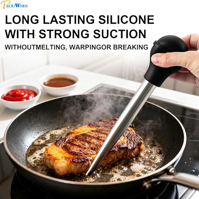 Stainless Steel Turkey Baster with Cleaning Brush & Needle, Black Meat Injector Set for Home Baking Kitchen Tool Cooking, Flavor Meat Poultry, Beef, Chicken