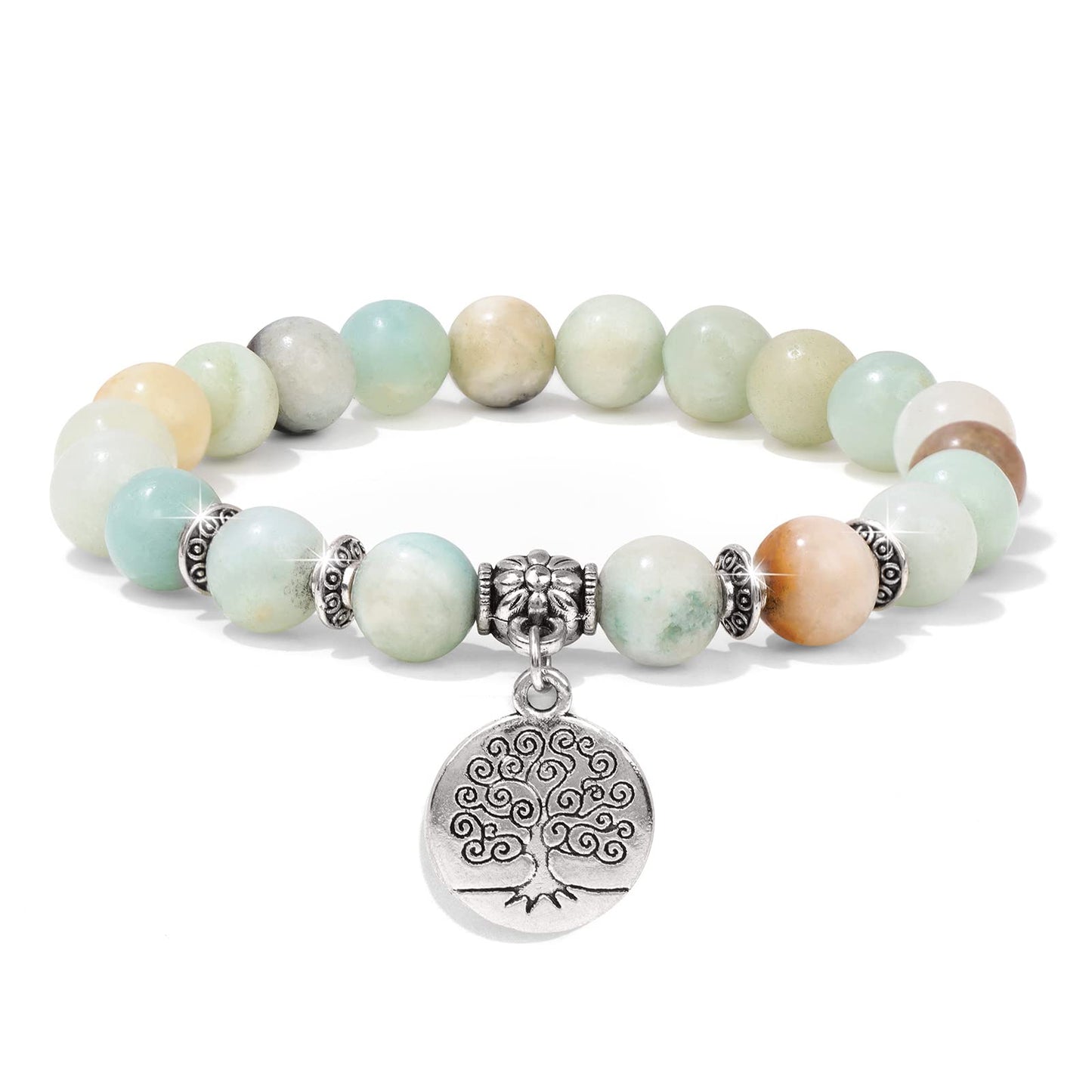 GolbalJew Healing Bracelet For Women Anxiety Amazonite Beaded Bracelets Jewelry Healing Stone Tree of Life Pendant Bracelet Stre