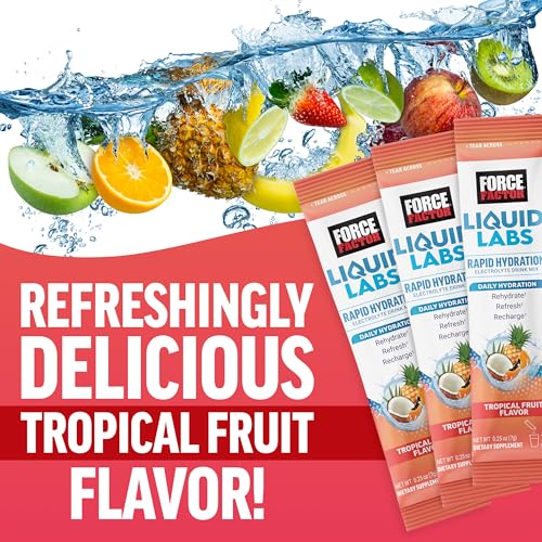Force Factor Liquid Labs Electrolytes Powder Packets—Tropical Fruit—Hydration Packets to Make Electrolyte Water, with 5 Es...