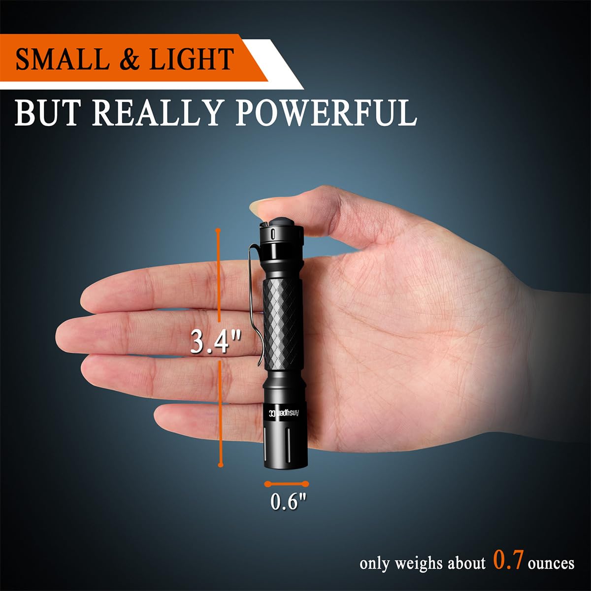 Ansyper CC Mini Flashlight LED Tactical Pen Light, 3.4 in, Aluminum, Black, Model SF 8000, Water-Resistant, Portable, AAA Battery