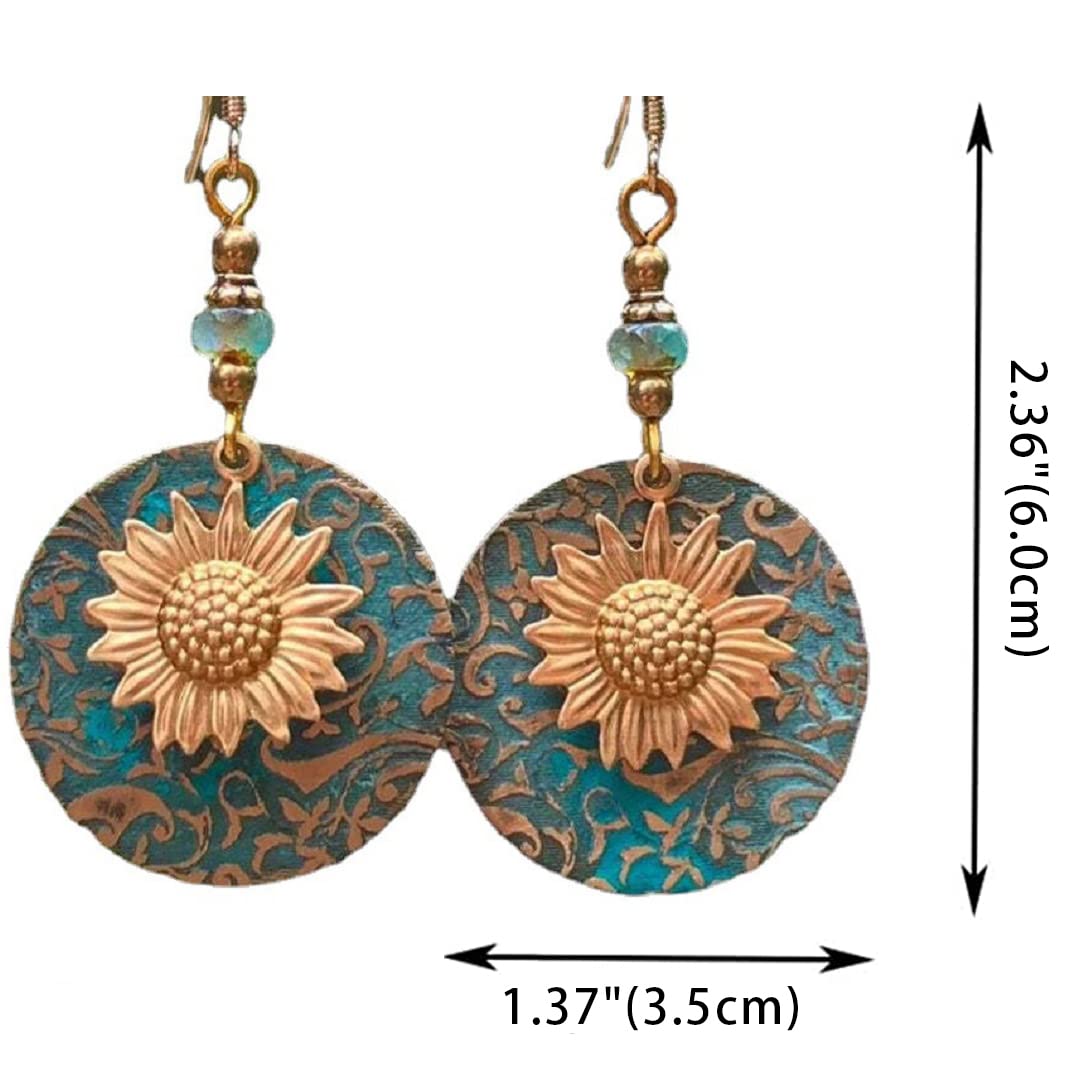 PUSOMU Bohemian Boho Sunflower Daisy Drop Earrings Retro Double Layer Dangle Charm Earrings, You are my Sunshine
