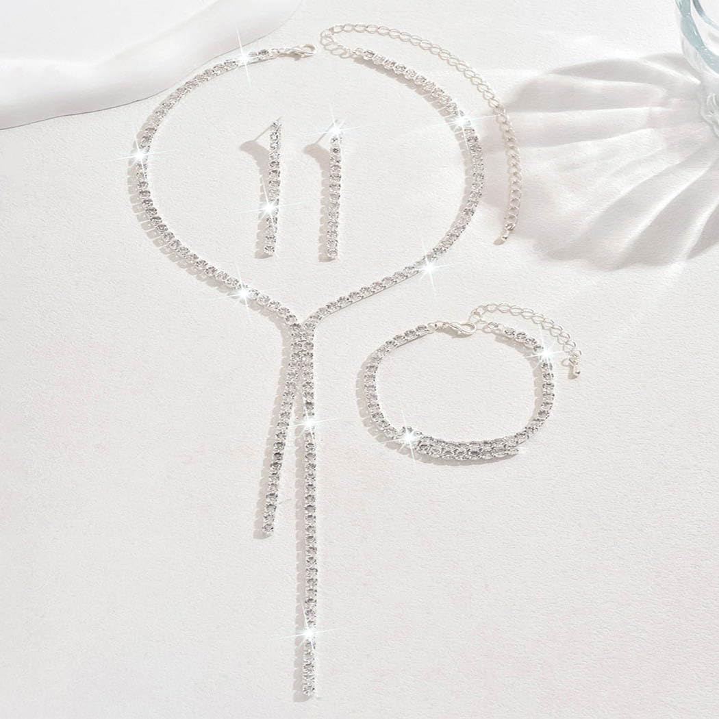 Unicra Silver Bridal Wedding Jewelry Sets Rhinestone Necklace Earrings Bracelet Set Prom Formal Costume Jewelry Sets for Women a