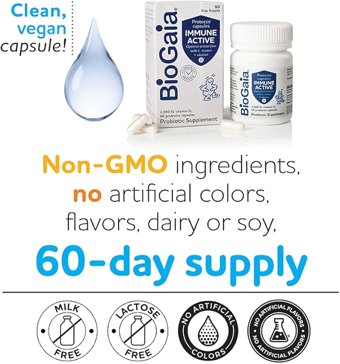 BioGaia Protectis Immune Active Probiotic | Probiotic + Vitamin D | Supports Immune, Digestive and Overall Health | Probiotics for Men & Women | Capsules | 60 Day Supply