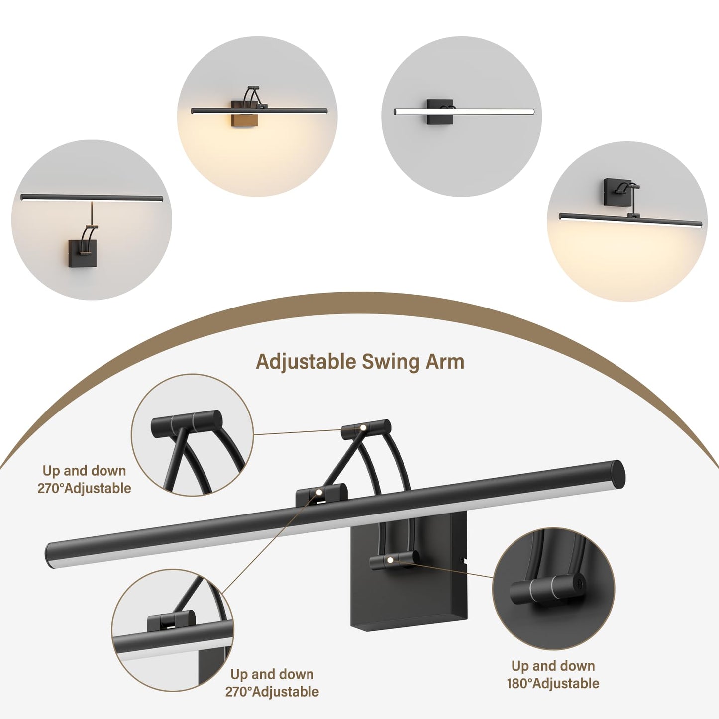 Tipace Hard-Wired LED Picture Light, 23.6IN Dimmable Artwork Lamp, Black, Aluminum and Acrylic, Model 9892 with Remote Control