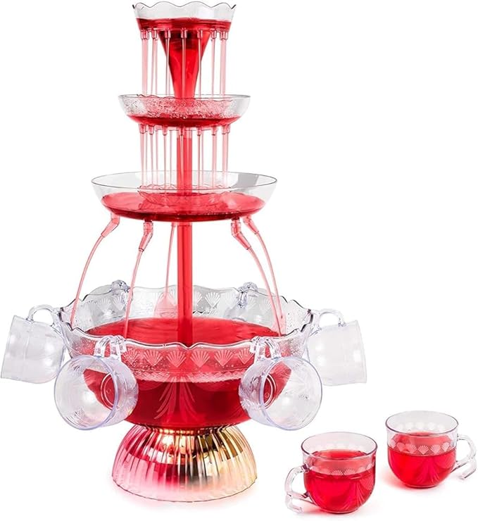 RCJCQSR 3-Tier Clear Wine Beverage Fountain Party Fountain with LED Light Lighted Base Includes 8 Reusable Cups for Bar We...