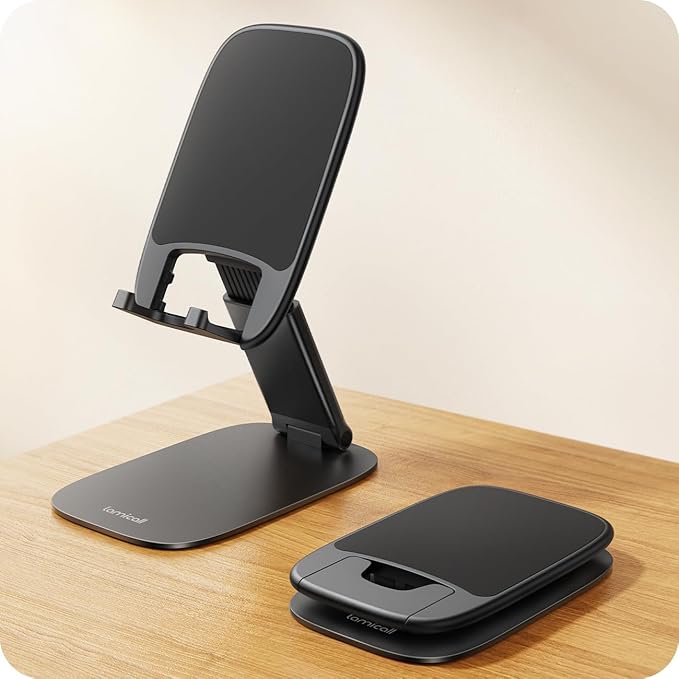 Lamicall Ultra-Thin Cell Phone Stand for Desk - [Height Adjustable] Foldable Desktop Phone Holder, Portable Mobile Stand, Office Desk Accessories Gifts for iPhone 17 16 15 14 13 Pro Max, Galaxy S25