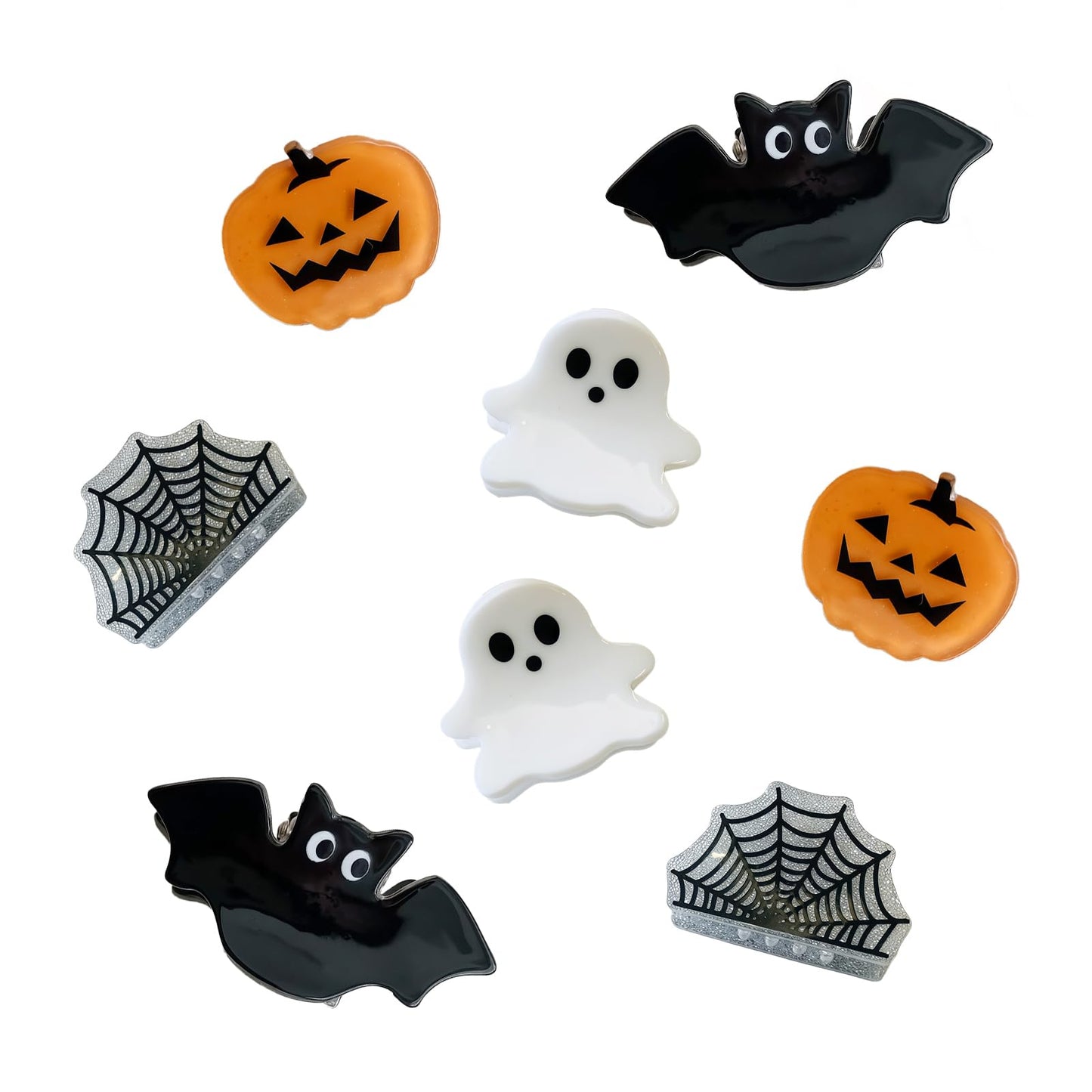 8Pcs Halloween Hair Claw Clips Mini Hair Clips for Women Cute Pumpkin Ghost Bat Spider Web Girls Hair Accessories Small Hair Cli
