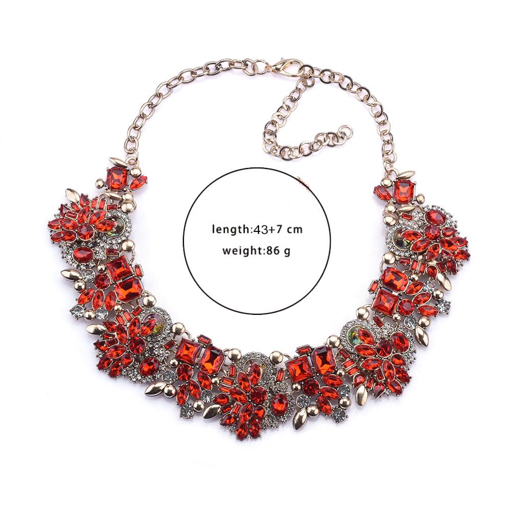 Zthread Bib Statement Necklace Colorful Glass Crystal Collar Choker Necklace for Women Costume Fashion Jewelry Necklace (Red)