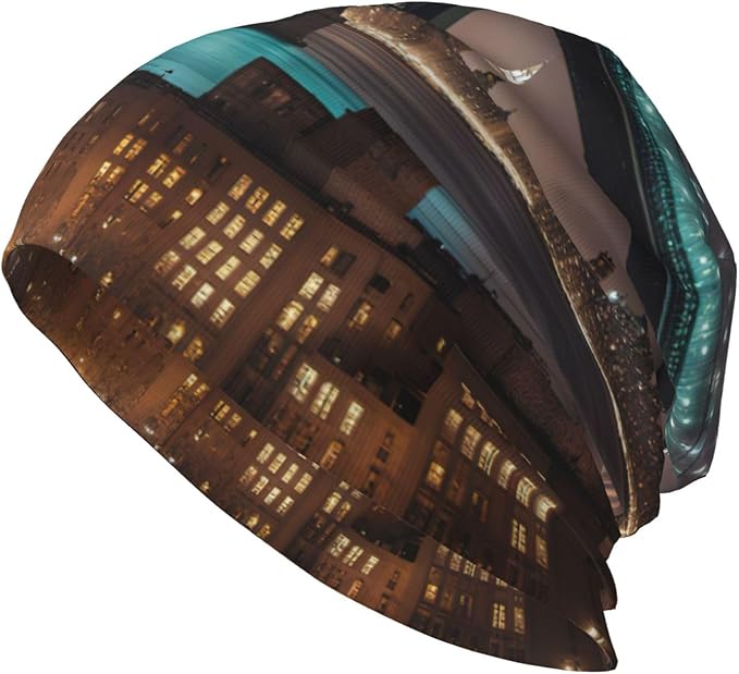 New York Manhattan Bridge Night Print Soft Beanie Hat for Men Women Warm Fashion Cap for Jogging Cycling Gift Outdoor Use ...