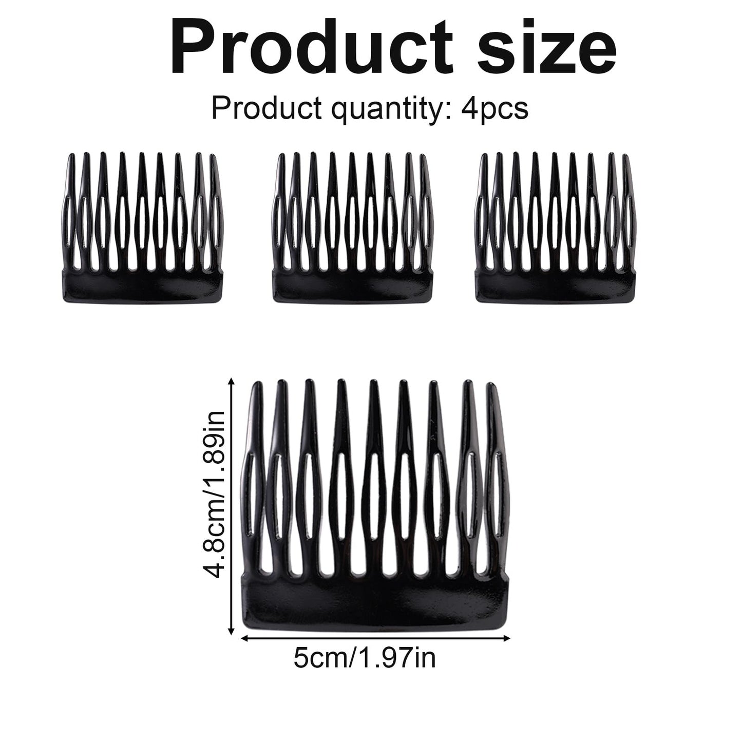 4pcs French Side Comb, Black Small French Slide Hair Comb Decorative Bun Hold Clips Strong Hair Styling Accessories for Girls &