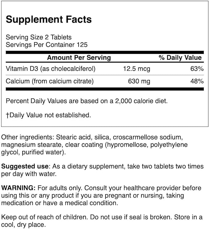 Swanson Calcium Citrate & Vitamin D 250 Tabs