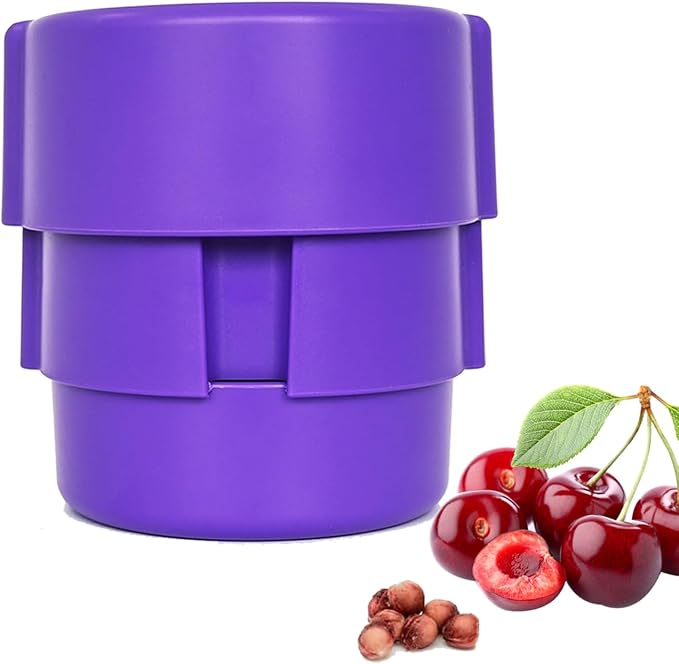 Cherry Pitter – Multi Cherry Tool 6 at Once, Full Detachable Cherry Seed Remover, Fast Cleaning for Baking, Canning, Jam, Dishwasher Safe with Pit Storage Case, (Purple)