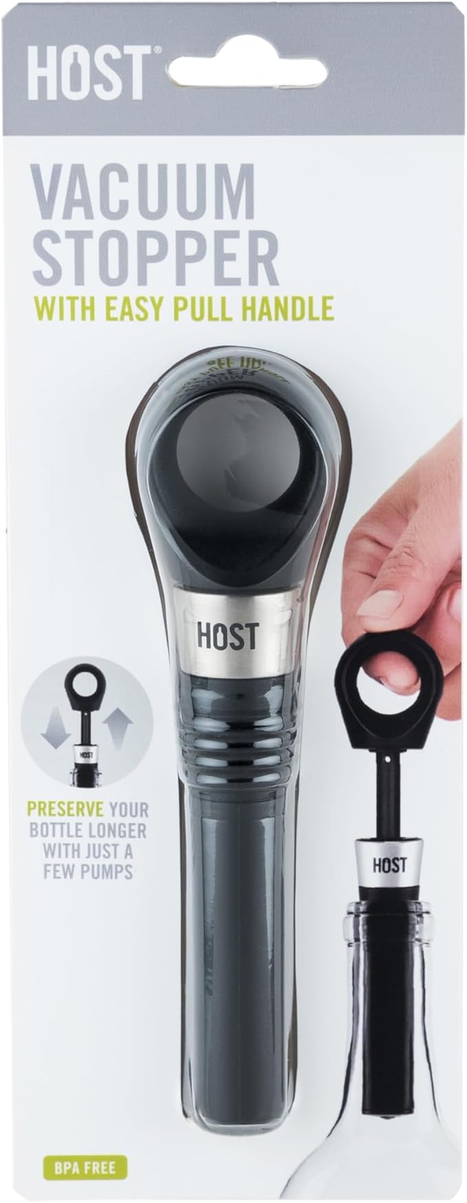 HOST Vacuum Stopper, Vacuum Seal Wine Stopper, Wine Preservation Accessories, BPA-Free Plastic and Silicone, Black, Set of 1
