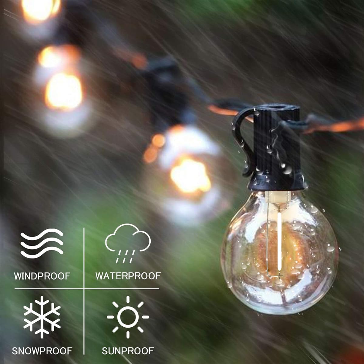 SUNTHIN Outdoor String Lights, 48FT Waterproof Patio Lights with 25 G40 LED Bulbs, Black Shatterproof for Backyard, Porch, Party, Garden
