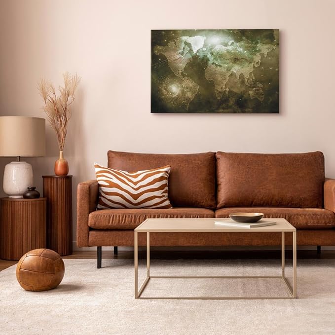 artgeist Canvas Wall Art Print Abstract World Map 35x24 in - 1pcs Home Decor Framed Stretched Picture Photo Painting Artwork Image - Country Map Map Cosmos Space k-C-0139-b-c