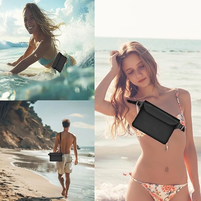 3-Pack Waterproof Bag with Adjustable Waistband and Touch Sensitive Screen, Keeping Your Phone and Valuables Dry, Perfect for Drifting, Swimming, Kayaking, Rowing, Fishing… (Black+White+Bule)