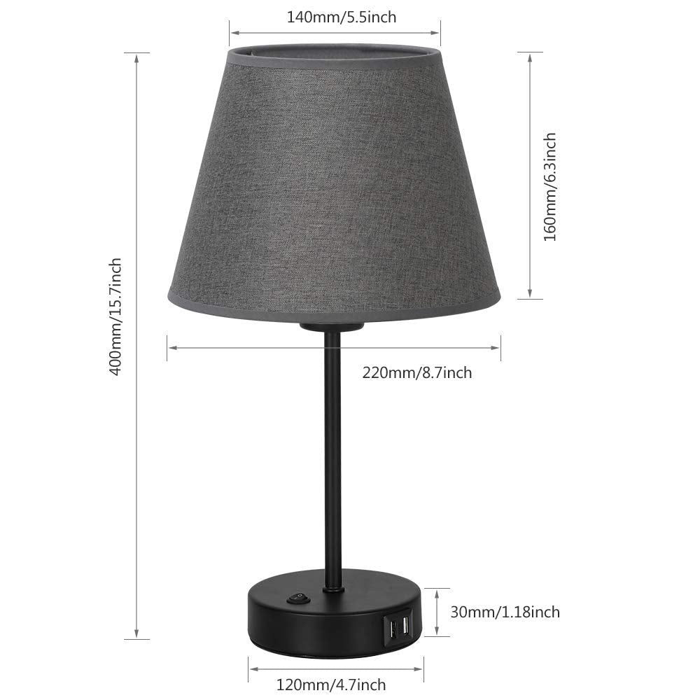 JS NOVA JUNS Table Lamp Set of 2, Modern Bedside Light with Dual USB Ports, Black Metal Base, Multicolor, Model JS33