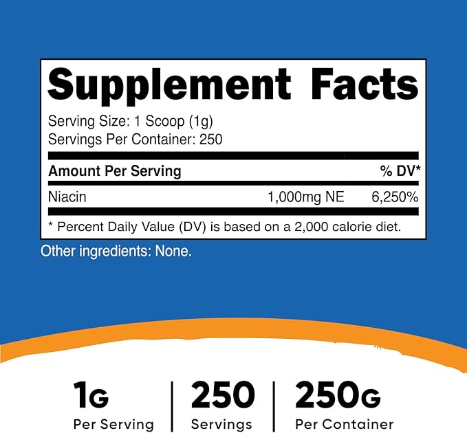Nutricost Niacin Vitamin B3 Powder 250 Grams - 1G Per Serving - Vitamin B3 (Niacin) Powder - May Cause Flush