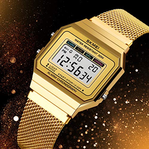Gosasa Classic Unisex Women's Men's Digital Multifunction Sports Watch Stainless Steel Band Square Waterproof Electronic L...