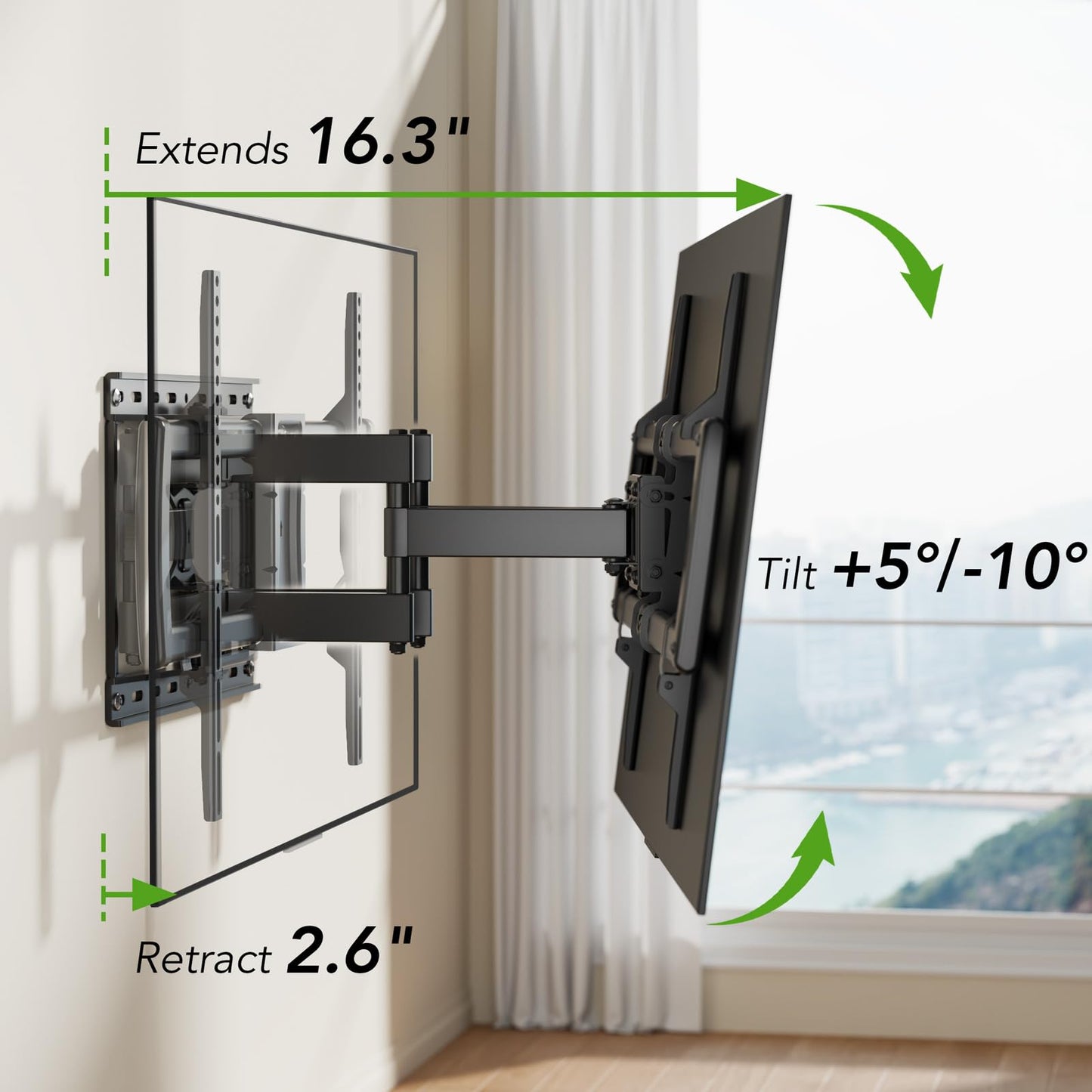 AX WABER Full Motion TV Wall Mount Bracket for Most 32-85 inch TVs,TV Mount with Dual Articulating Arms,Tilt/Swivel/Extension/Leveling,Fits 8” 12” 16" Studs,Max VESA 600x400mm, Holds up to 132lbs