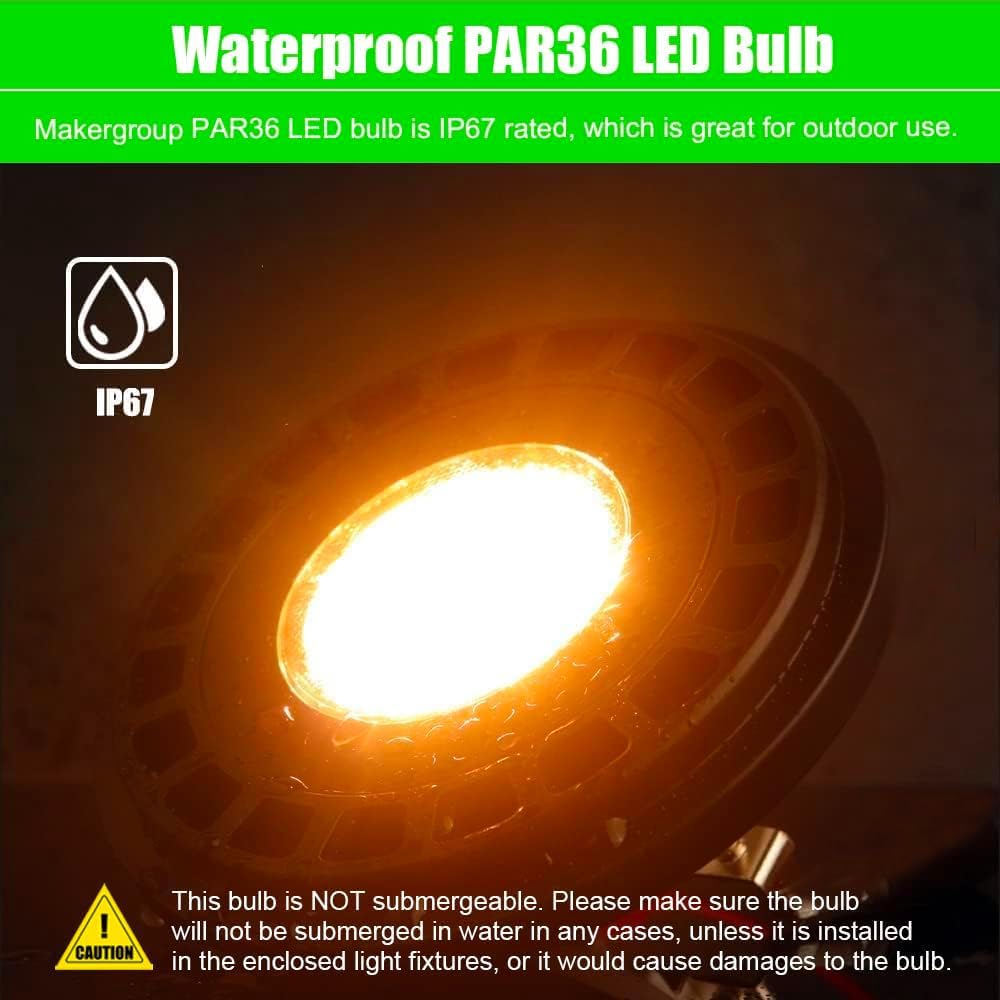 Makergroup Par36 Landscape Led Light Bulb 7W 12V Low Voltage Waterproof Spotlight For Outdoor Yard Lighting Tree Light  In-Ground Well Light  Warm White 2700-3000K