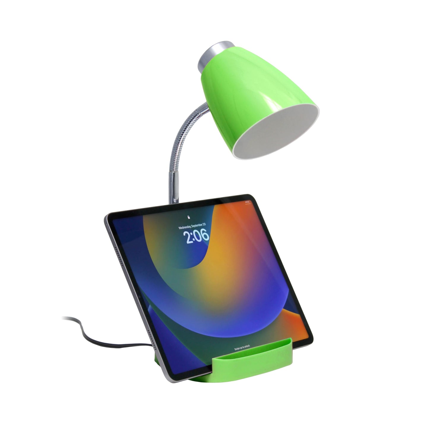 Simple Designs Gooseneck Organizer Lamp, Ipad/Book Holder, 6.5X6.5X18.5, Green, Model Ld1002-Grn, Abs Plastic