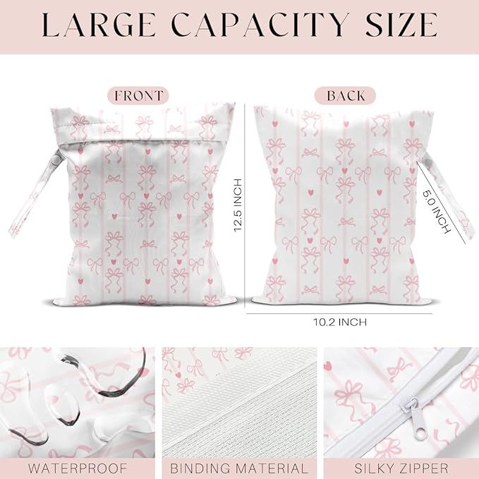 Wet Bag for Swimsuit, Beach Travel Essentials Wet Dry Bag, for Sunscreen Toiletry Dirty Clothes Yoga Gym Diaper, Friends Summer Beach Vacation Gifts. Bow Stripes