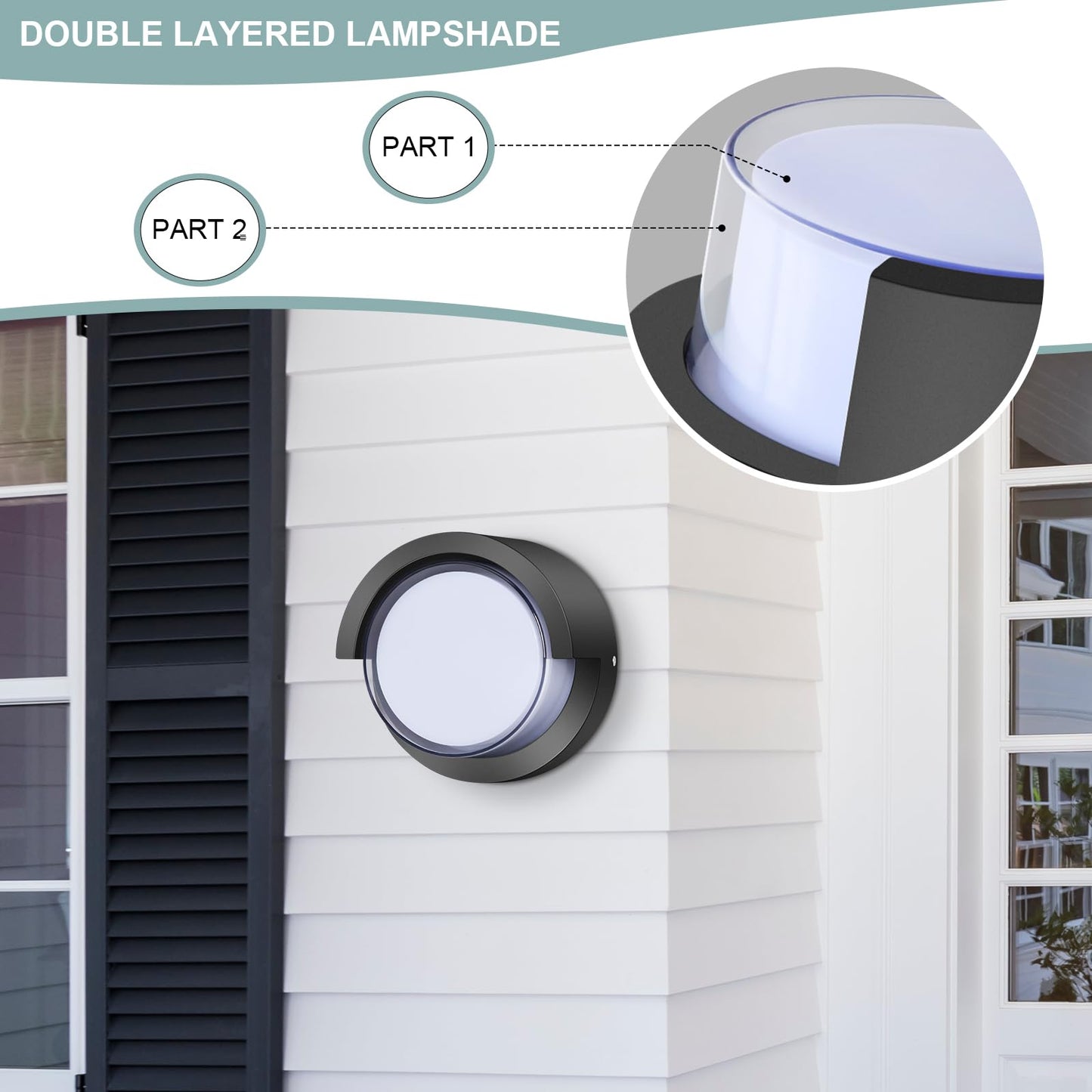 Biritalo Led Porch Lights Outdoor 12W 6500K Modern Wall Lighting Double-Layer Cover Aluminum Exterior Light Fixture Ip65 Waterproof For Stairway Garage Patio Bedroom