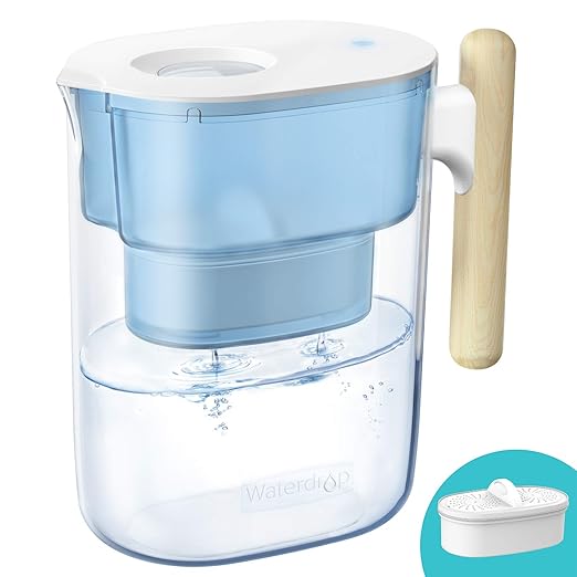 Waterdrop 200-Gallon Long-Life Chubby 10-Cup Large Water Filter Pitcher with 1 Filter, NSF Certified, 5X Times Lifetime, Reduces PFOA/PFOS, Chlorine, BPA Free, Blue