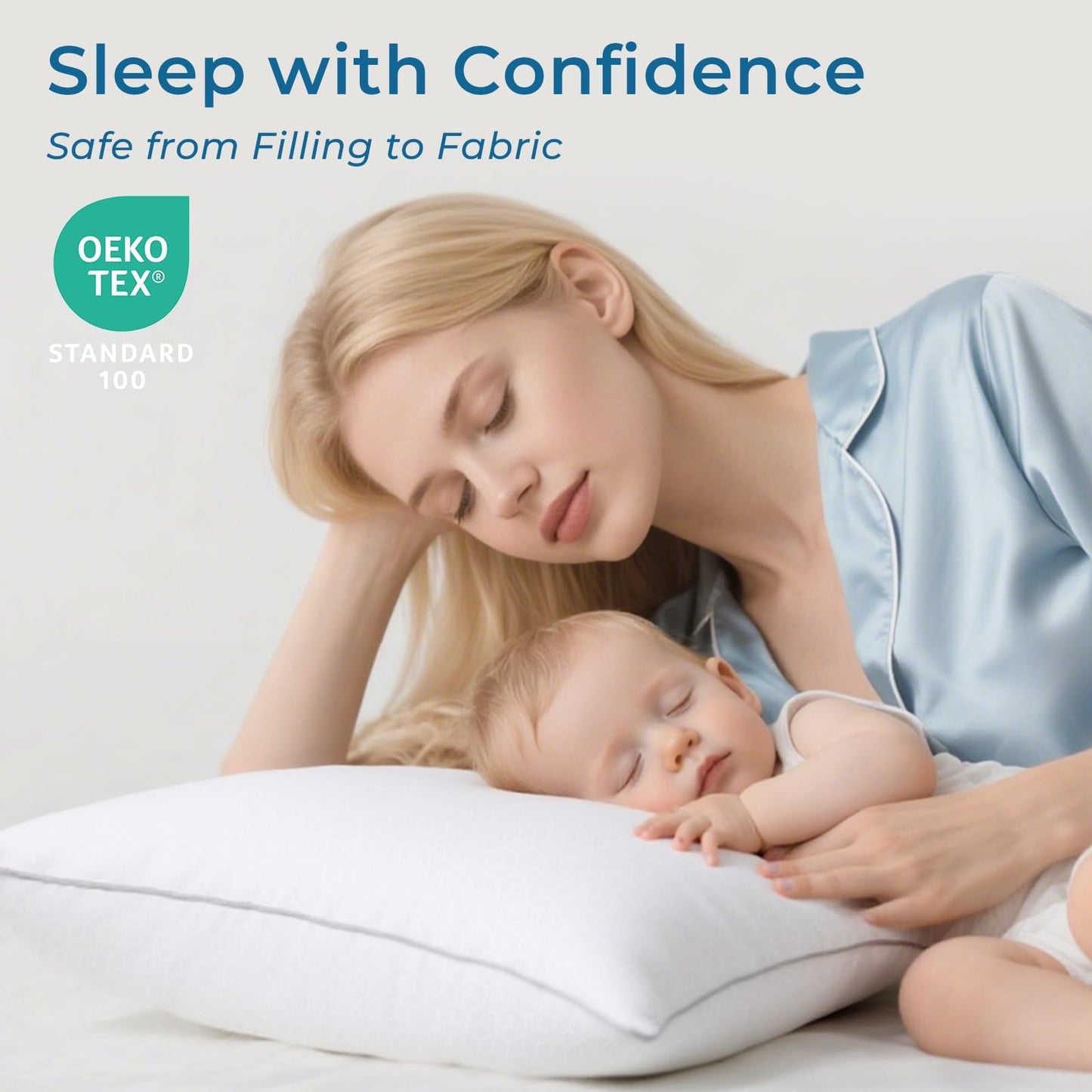 Sasttie Standard Pillows Set of 2, Full Size Bed Pillows for Side, Back, and Stomach Sleepers - Oeko-Tex Certified Supportive Down Alternative Plump Filling - Hotel Quality and Machine Washable